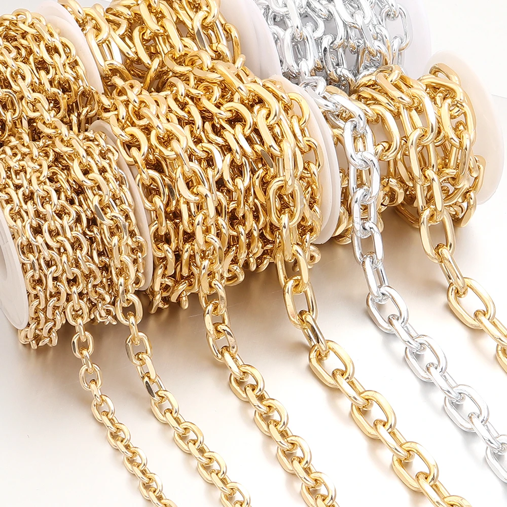 

2-5 ярдов алюминиевая цепочка золотого, серебряного цвета, поворотные звенья для изготовления ювелирных изделий, браслет, ожерелье, одежда, сумки, аксессуары
