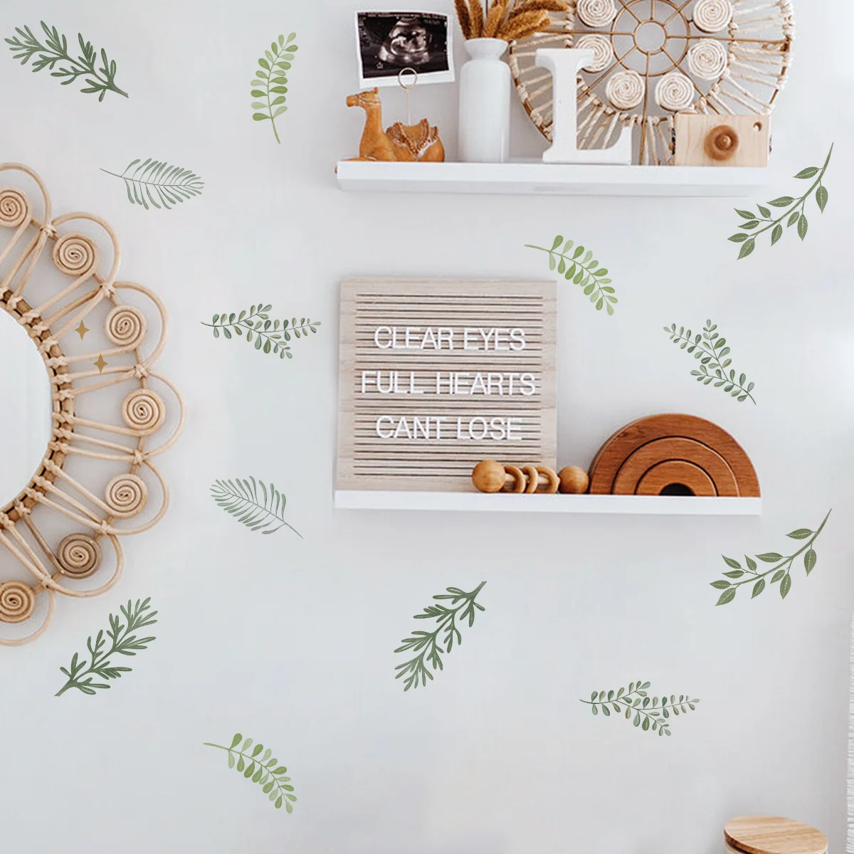 Nordic Green Leaf Wall Decals, Removable Botanical Peel and Stick Stickers, Minimalist Plant Decor for Bedroom Living Room