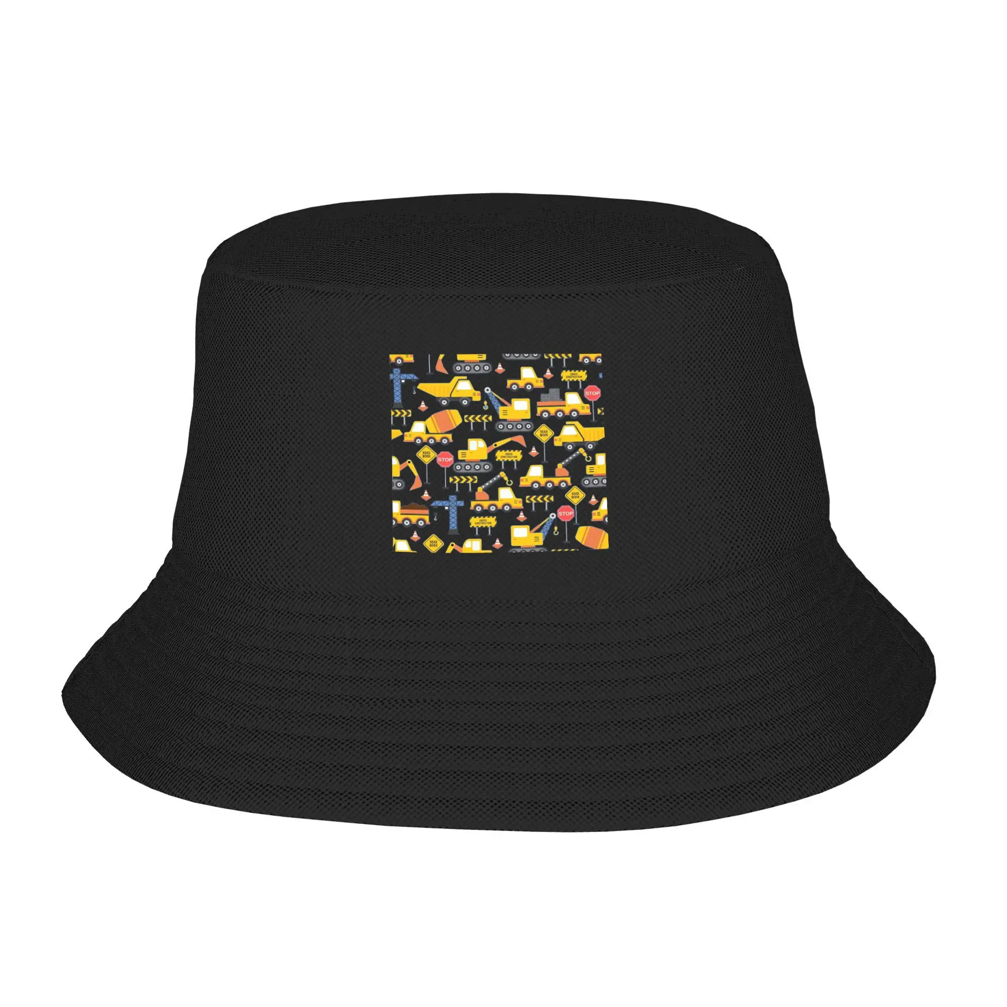 

Road Work Under Construction Transportation Pattern Blue Bucket Hat Panama Bob Hats For Summer Beach Fishing Fisherman Caps