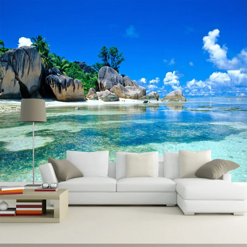 

Custom Size 3D Wall Mural Blue Sky Ocean Sea Beach Photo Non-woven Wallpaper for Bedroom Living Room TV Sofa Backdrop Home Decor