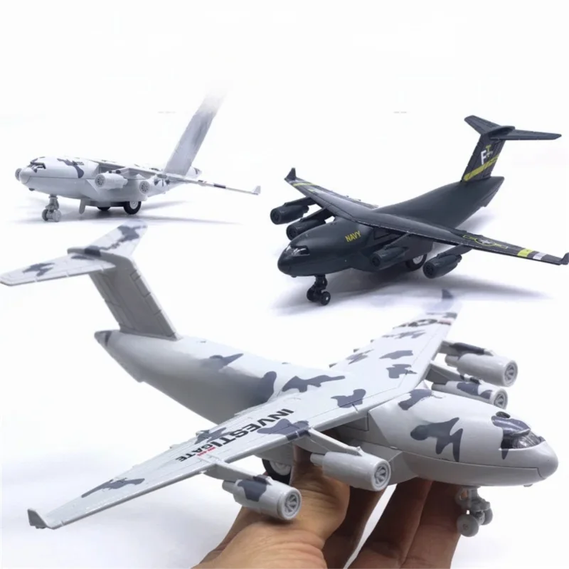 22cm Alloy Aircraft Models C-17 Transport Airplane Diecast With Stand Sound And Light Miniature Aviation Collectible Pull Back