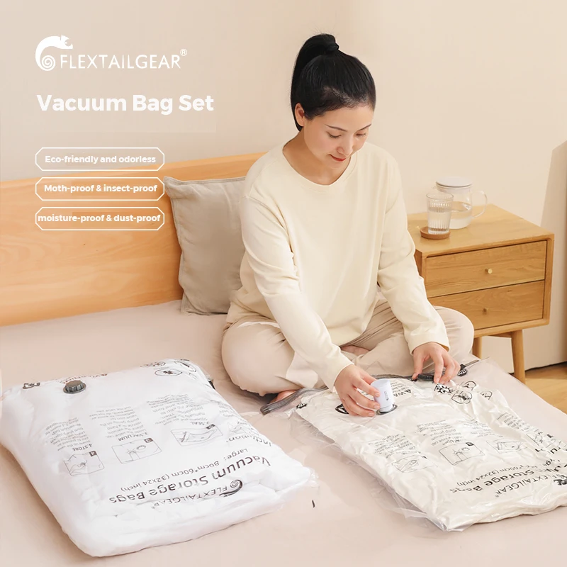 FLEXTAILGEAR Vacuum Bag Set – 4 Durable Space-Saving Bags for Clothes and Bedding (Pump Required) – Ideal for Travel and Home