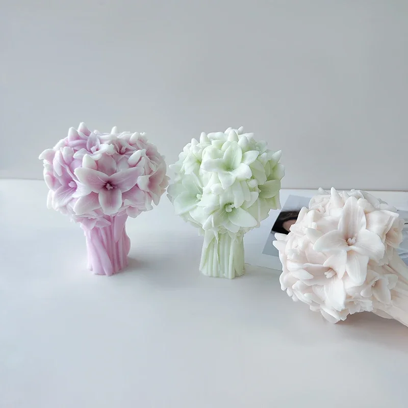 Silicone lily bouquet mold candle soap and silicone crafts elegant white flower design home decoration making tools