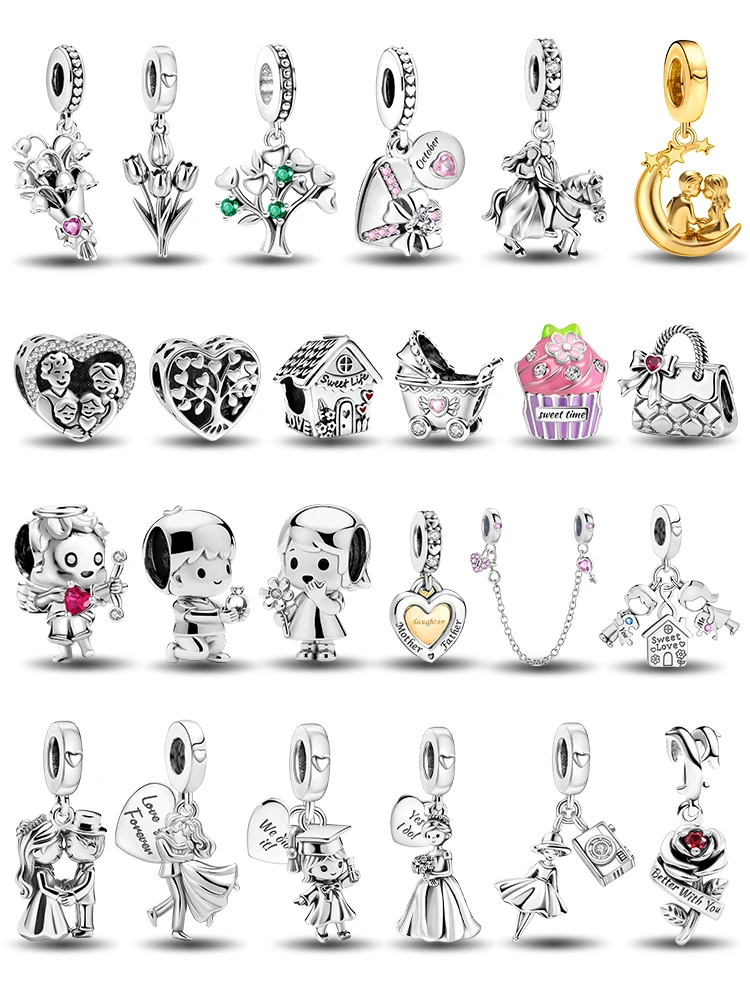 925 Silver Plated Couple Boys Girls Series Proposal Charms Beads Fit Original Bracelets Bangles Jewelry Gift For Womens