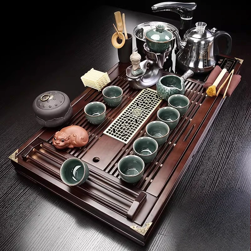 Wooden Serving Tea Tray Table Rectangle Vintage Pot Glass Tableware Tea Tray Hospitality Ceremony Bandeja Madera Home Products