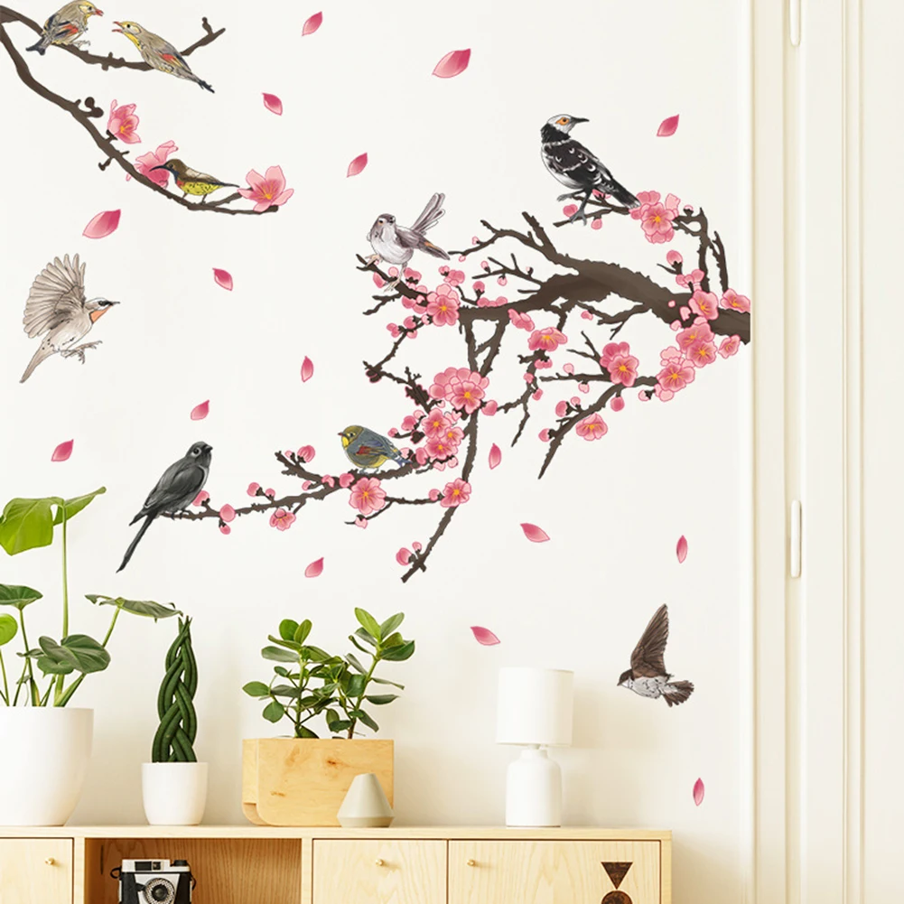 

2pcs Bird On Branch Garden Wind Flowers Wall Stickers Self Adhesive Wallpaper For Bedroom Living Room Tv Background Home Decor