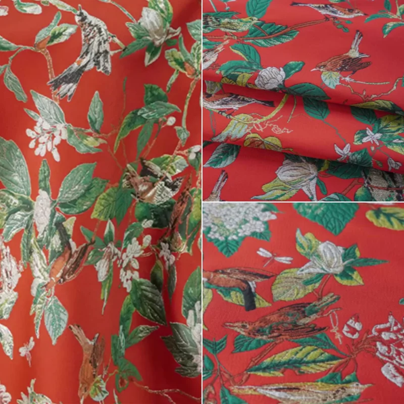 

1meter Women Dress Chinese New Year Clothing Brocade Fabric Red Festive Gold Thread Embossed Jacquard Retro Fabric For Sewing