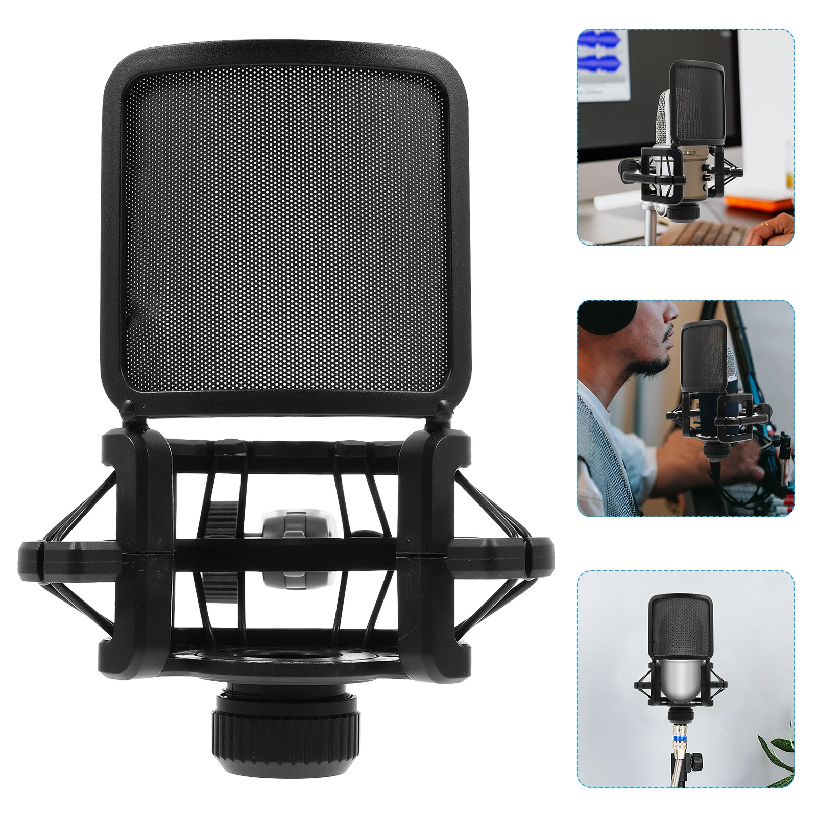 

1 Set Microphone Shockproof Mount Premium Plastic Anti-Vibration Rack With Shield Filter For Mic Noise Reduction Mic Accessories