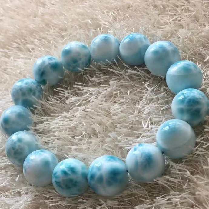 

Natural Blue Larimar Gemstone Round Beads Bracelet Women Men 15mm Blue Larimar Beads Bracelet AAAAAA