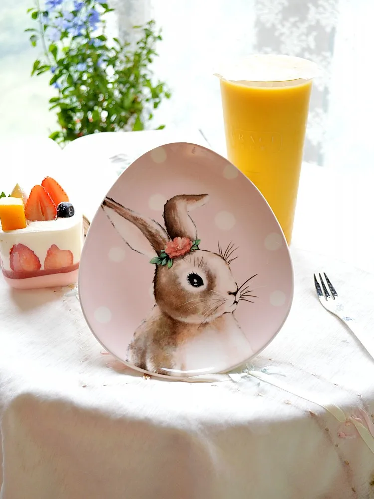 Nordic Country Style Ceramic Tableware Easter Bunny Cake Plate Breakfast Dessert Plate Household Ceramic Plate Cute Plates
