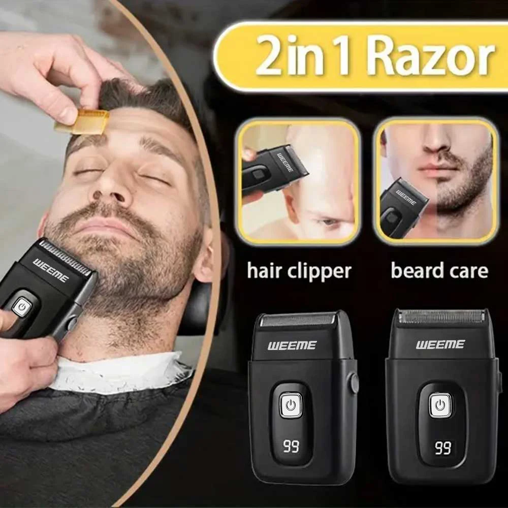 Men's Rechargeable Shaver, Dual Blade Trimmer for Face Care, Powerful Grooming Tool, Travel-Friendly Digital Display Razor