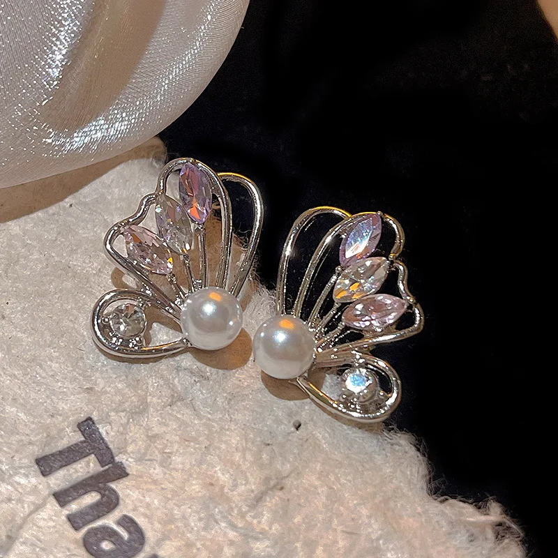 Pendientes de plata de ley 925 con perlas de cristal y pétalos para mujer, joyería pequeña y divertida, regalos de fiesta, Pendientes Brincos