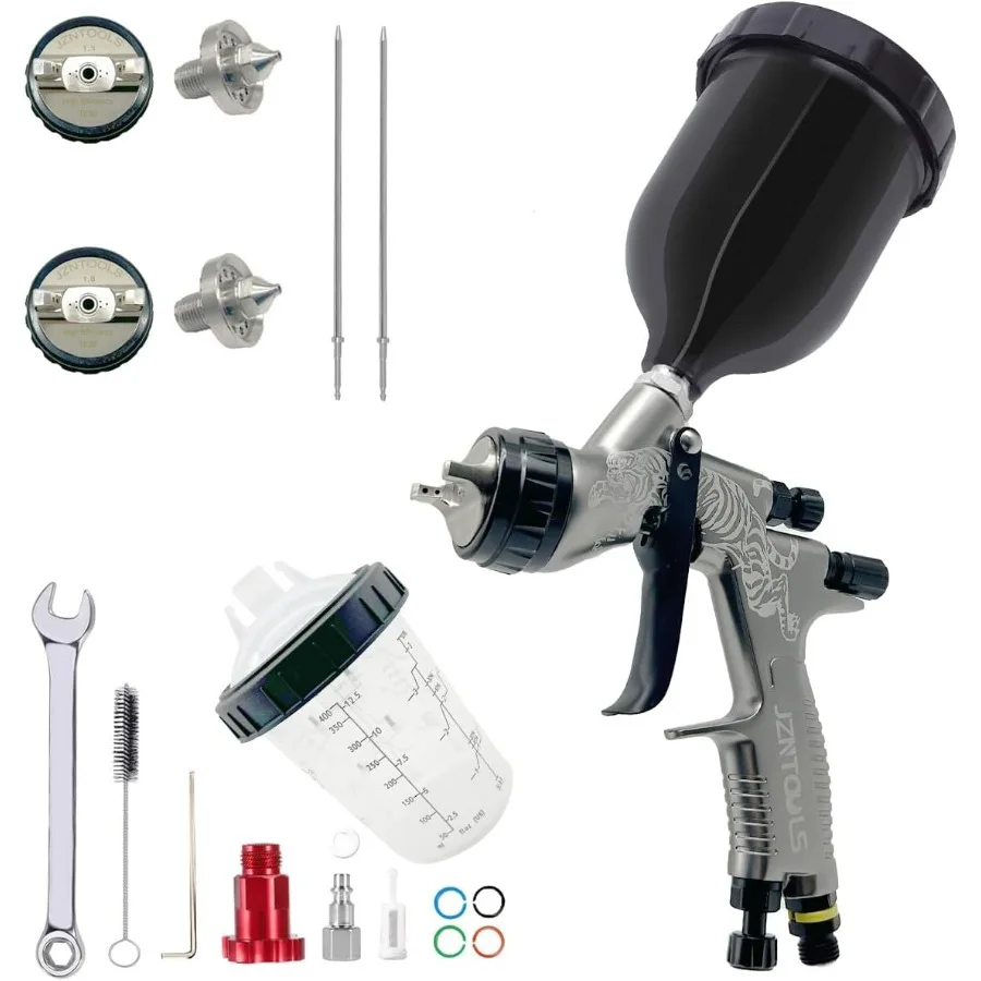

HVLP Spray Gun with 1.3 mm and 1.8 mm Stainless Steel Nozzles for Precision Application Gravity Feed Paint Sprayer with 600 ml