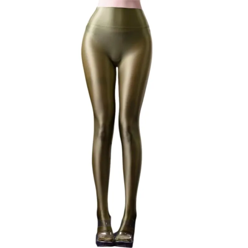 

Women Pantyhose Glossy Thin Satin Silk High Waist Tights Leggings Fitness Sports Yoga Pants Dancer Nightclub Trousers