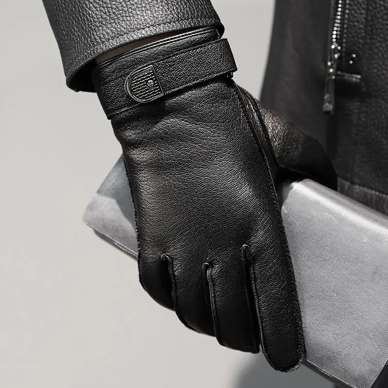 100% Genuine Leather Gloves Men Winter Keep Warm While Riding Motorcycles Touch Screen gloves for men High Quality Fleece Gloves