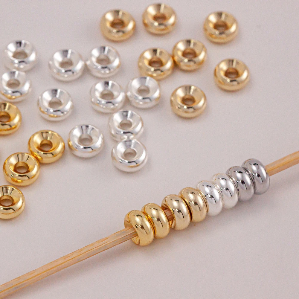 14K Real Gold Color Plated Wheel Spacer Beads Bracelet Necklace Pendant Beads DIY Handmade Jewelry Accessories Material 50pcs