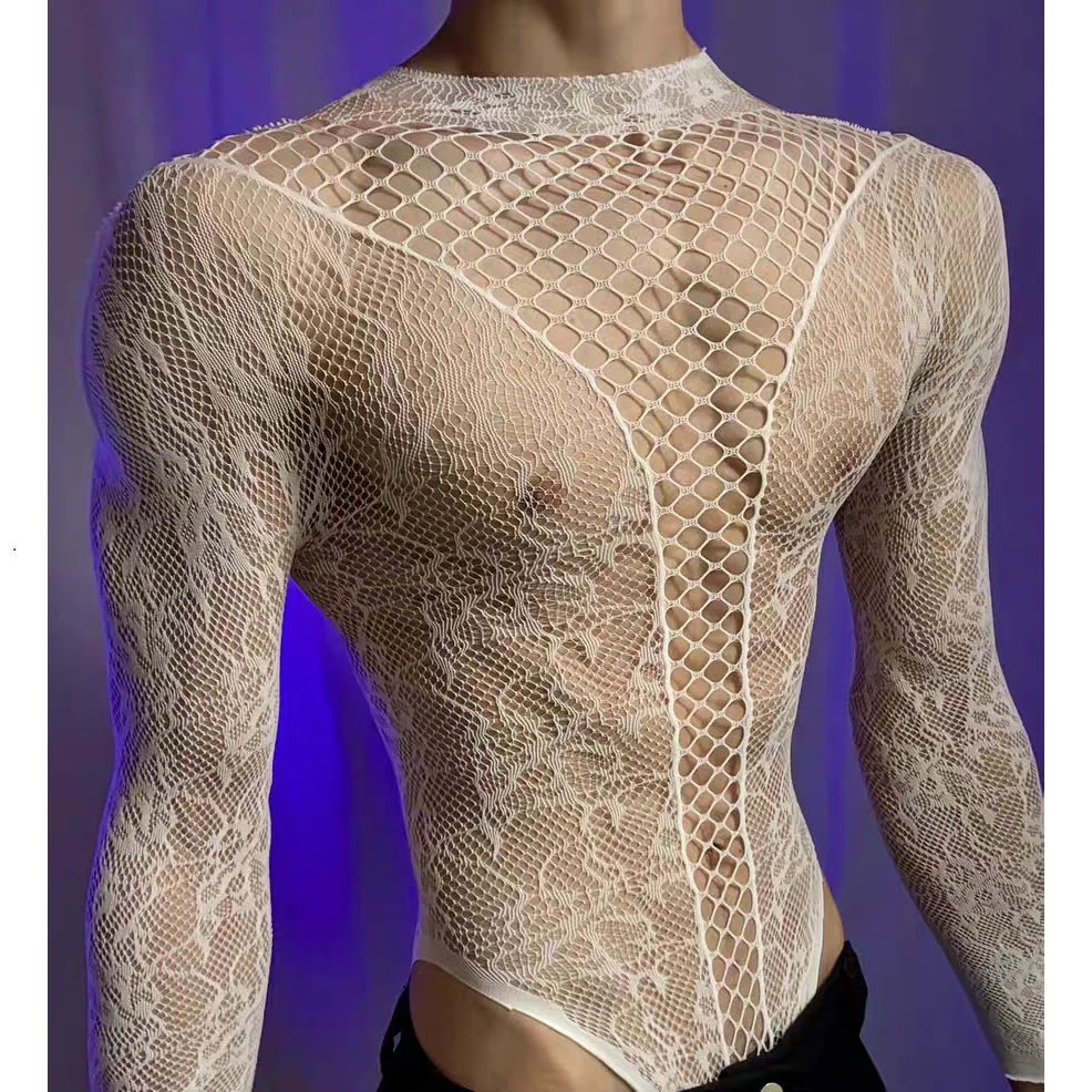 Summer Men's Mesh Tank Transparent Full Sleeves Round Neck T-shirt MenWomen Comfortable Breathable Bodysuit Trend Party Clothing image 5