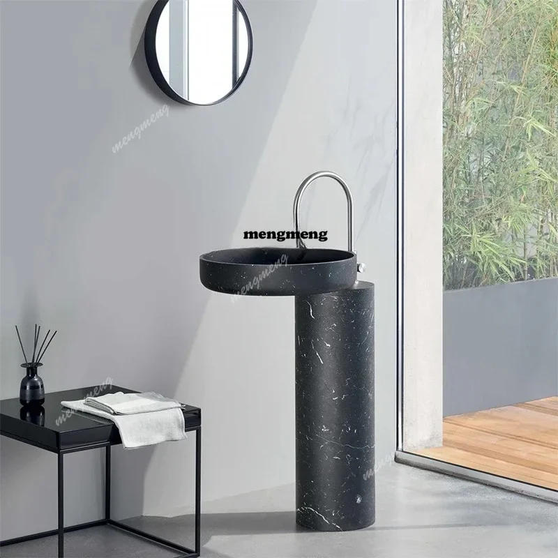 

RR Black and white root marble artificial integrated floor-to-ceiling wash basin Household hotel B & B bathroom Art column basin