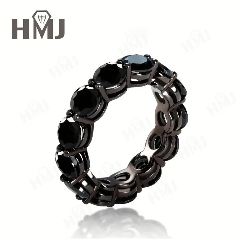 

925 Sterling Silver Ring Moissanite Stone Round Shape Black Color Fine Jewelry Hypoallergenic Customized Style Top Quality Charm