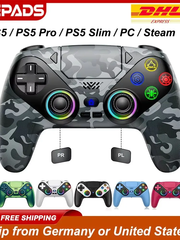 Controller für Playstation5 PS5/PS5 Pro/Slim/PC, RGB Wireless Gamepad mit Hall-Effekt-Trigger, Marco/Turbo, Anti-Drift-Spiel-Joystick