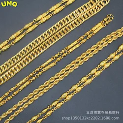 24K Plated 100% Real Gold 24k 999 male domineering Necklace 999 chain fashion small twist w buckle 999 Pure 18K Gold Jewelry