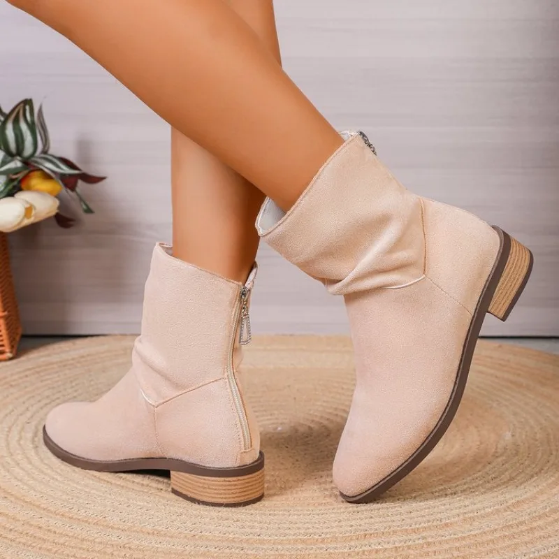 

Women Wedges Boots 2026 New Winter Fashion Casual Shoes for Women Elegant High Heels Round Toe Platform Solid Color Boots Women