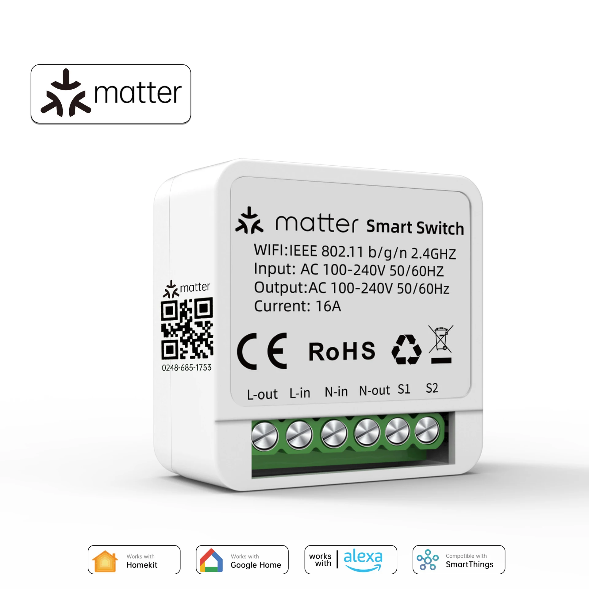 Matter WIFI Smart Switch 1 CH Module Automation Relay Smart Breaker Voice Control Homekit Siri Alexa Google Home