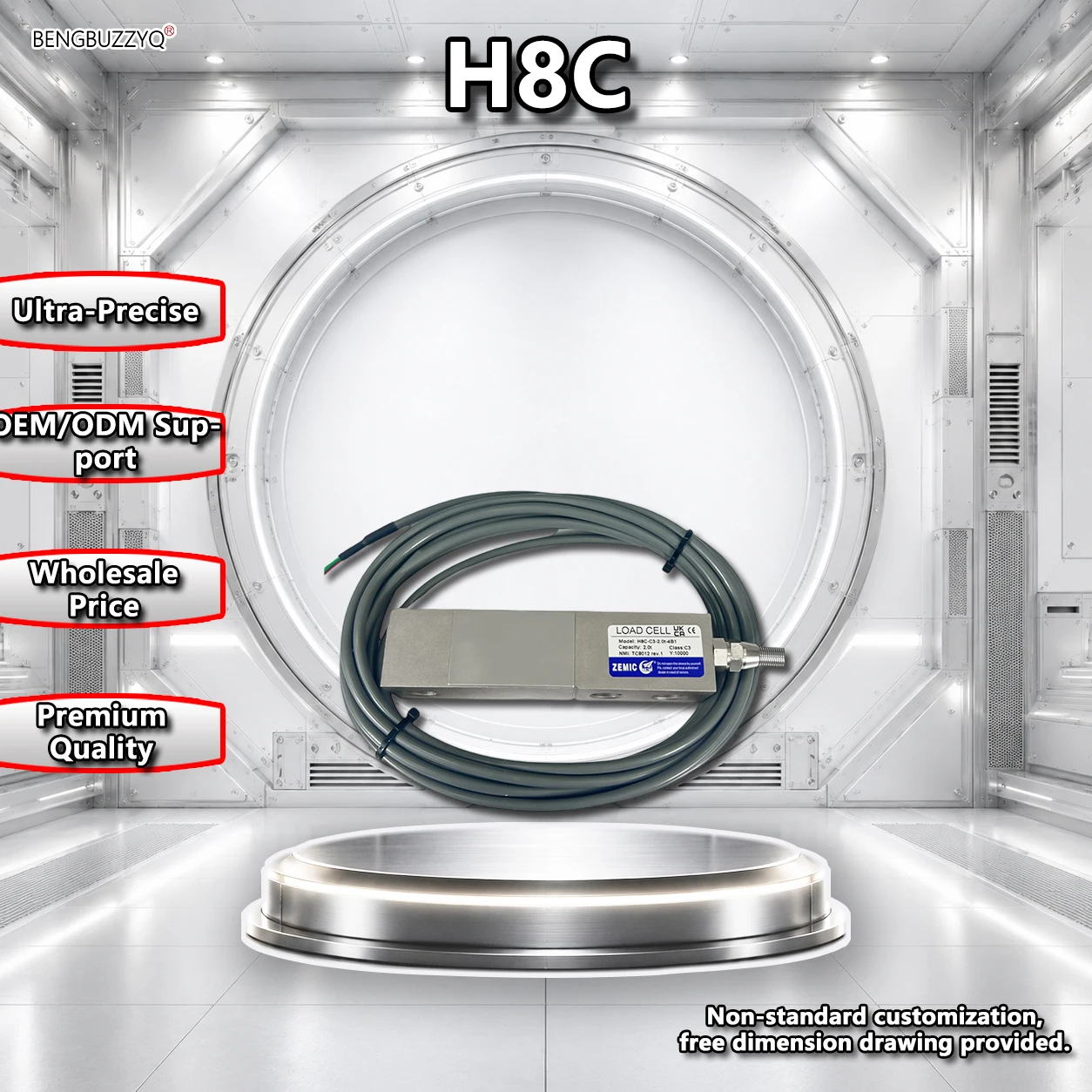 H8C Shear Beam Load Cell 0.5-10T C3 Class 2.0mV/V 350Ω Strain Gauge Sensor for Platform/Hopper Scale