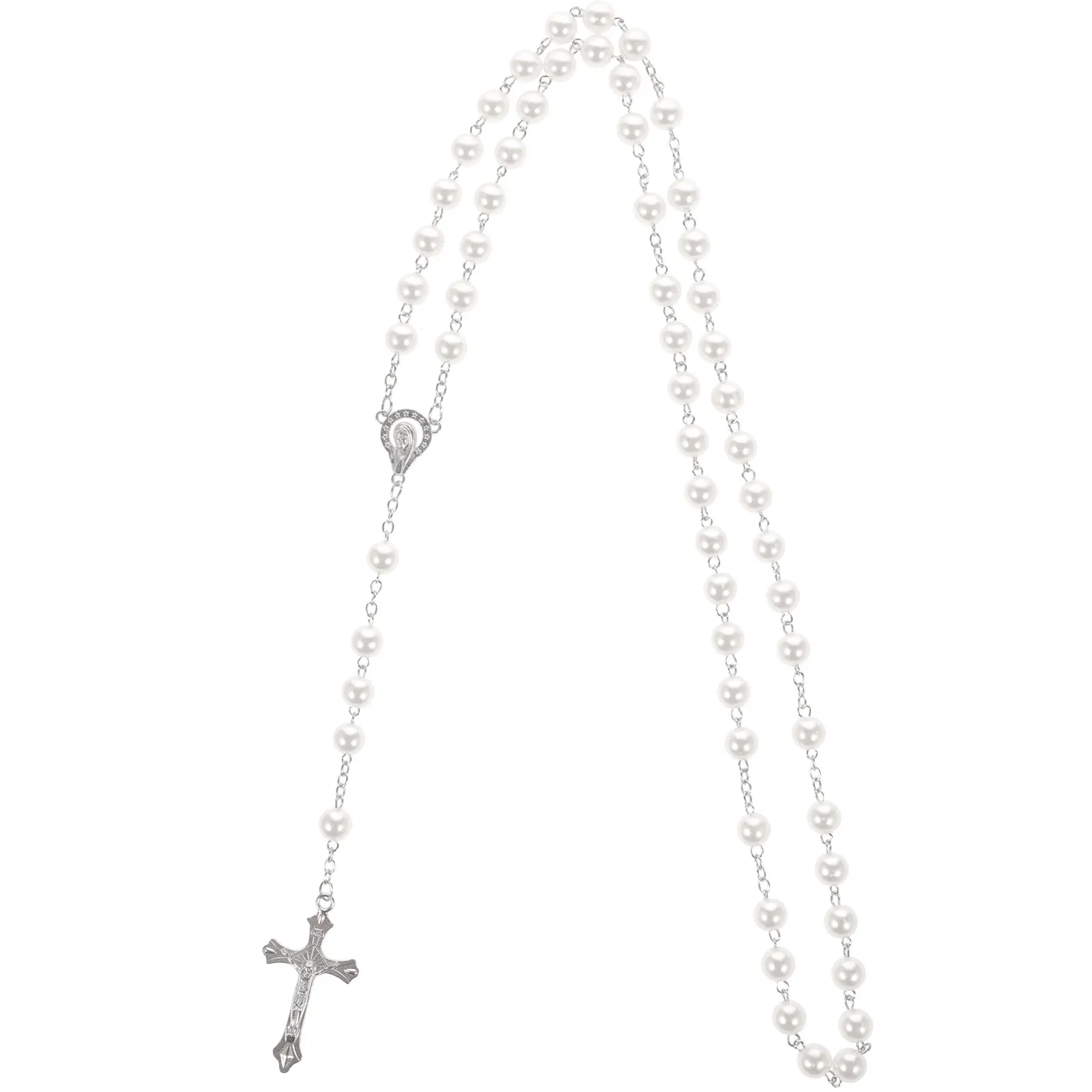 

Pink Pearl Rosary Necklace Catholic Cross Beads Women Jewelry Elegant Pearl Decoration Delicate Color Luxurious Attractive