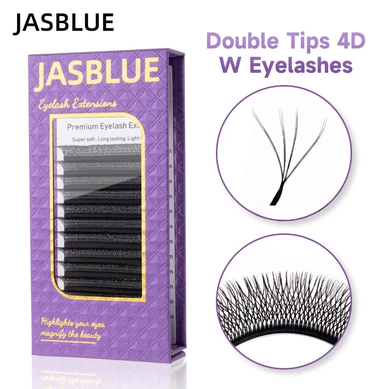 JASBLUE 8D W Vorgefertigte Fächerwimpern mit Doppelspitzen, 4D W-Form Wimpernverlängerungen, W-Wimpern-Extensions