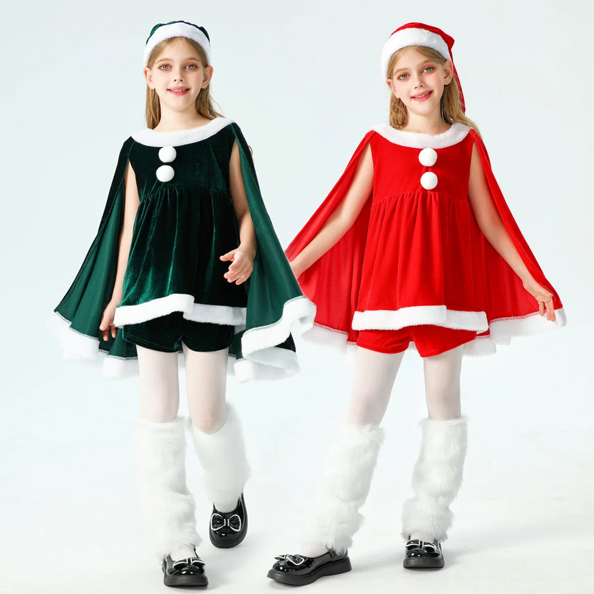 

2025 Kids Adult Clothing Santa Claus Outfit Girls' Costumes Shawl Cape Cloak Children Dress Halloween Christmas