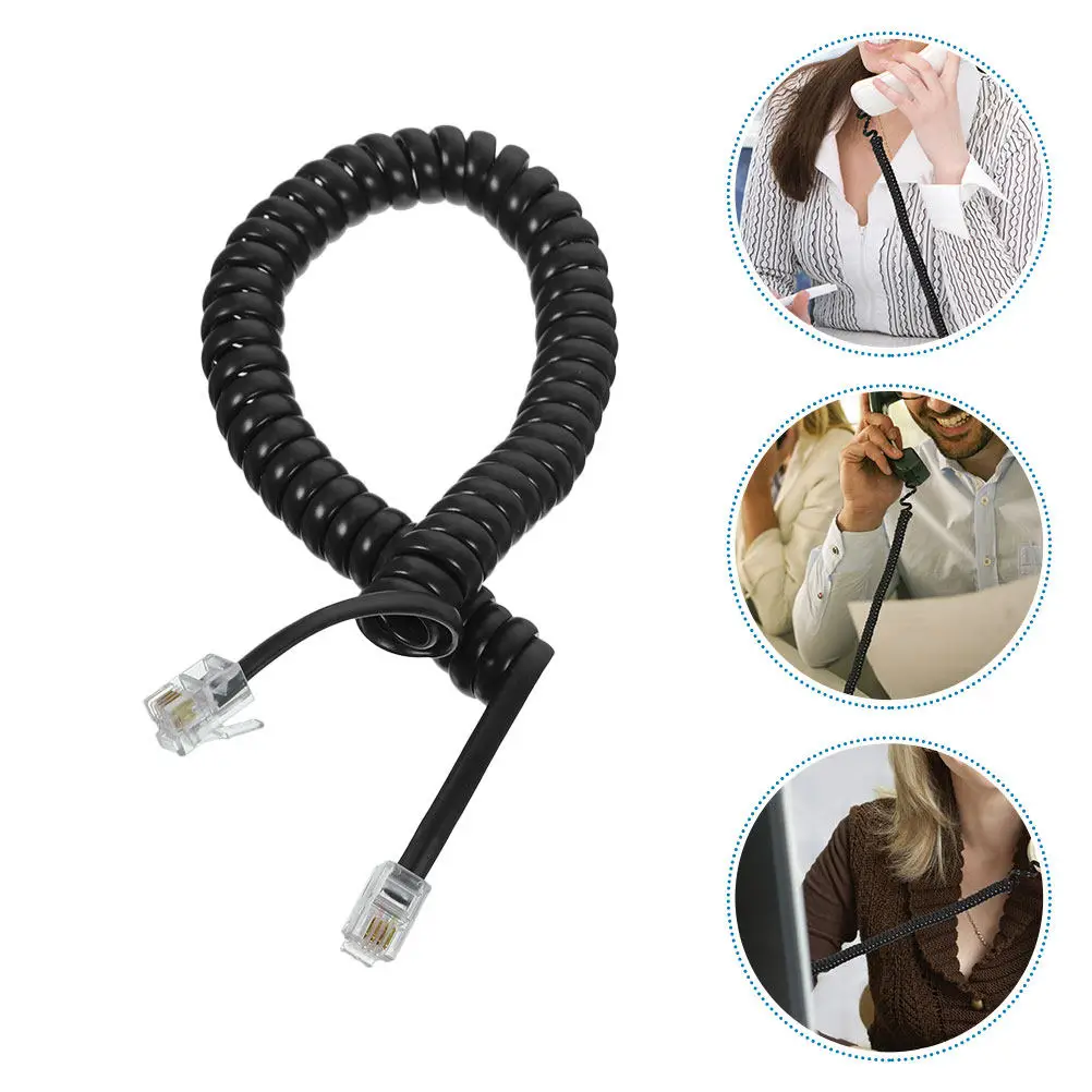 10pcs Replacement Cable Telephone Cord Phone Wire Black Landlines Cords Coiled Earpiece Line Copper Spring Spiral