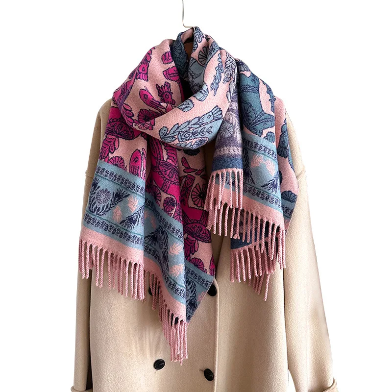 العرقية نمط الوجهين وشاح الكشمير لينة ودافئة شرابة شال كشمير الشتاء الباردة والرياح بطانية وشاح