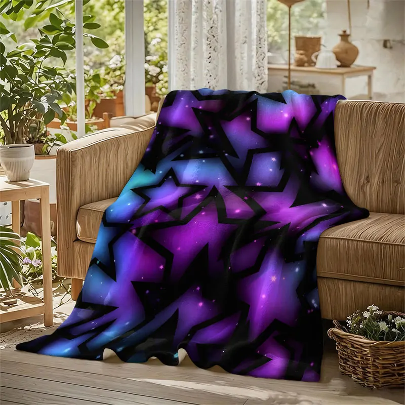 Galaxy Star Frames Flannel Blanket Warm Soft Halloween Christmas Decorative Couch Warm Cozy All-Season Gift