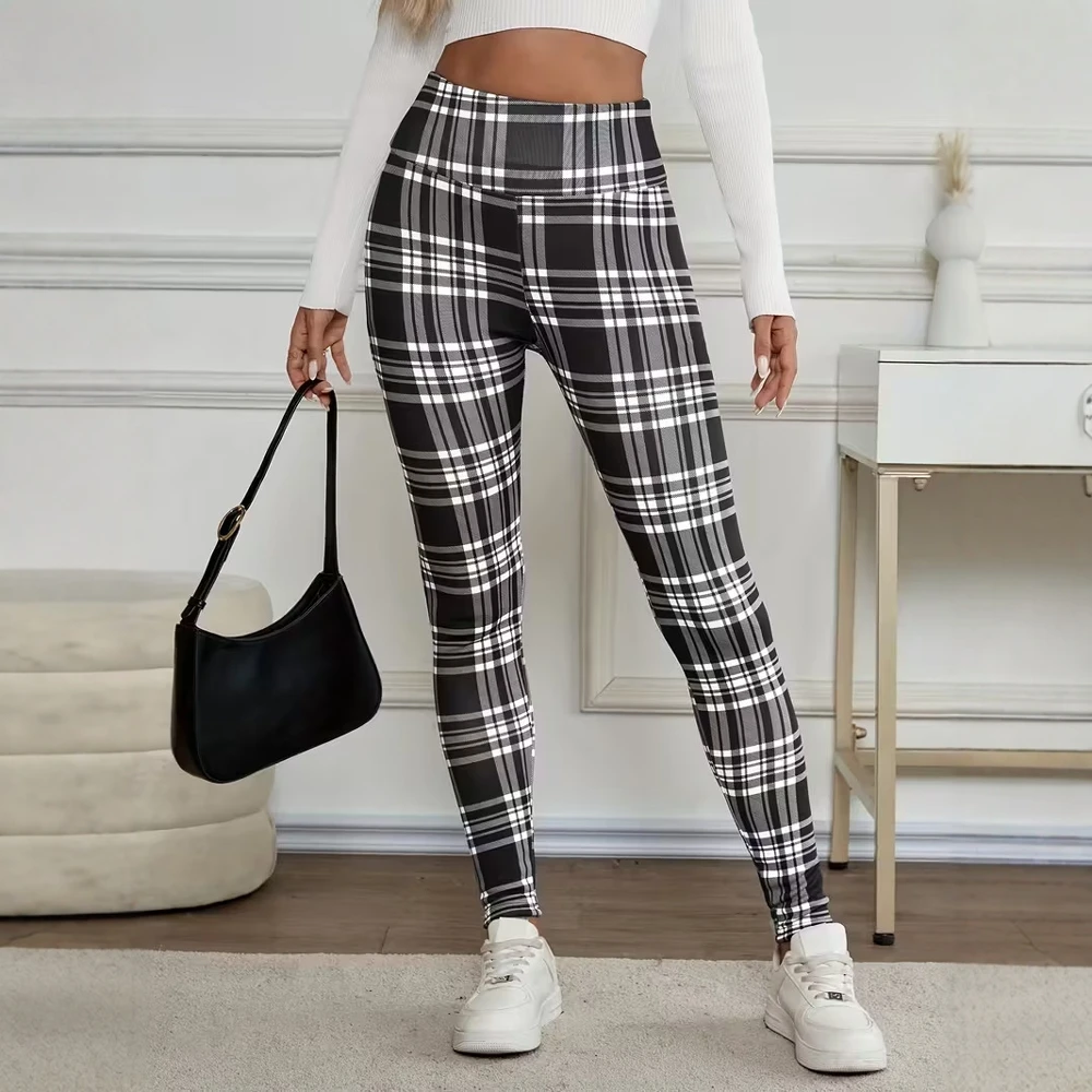 سراويل يوجا سميكة مبطنة بالصوف على الطراز الأوروبي والأمريكي سراويل رياضية بطبقة أساسية الأكثر مبيعًا مخططة منقوشة