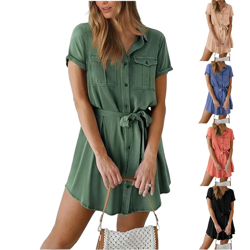 

European Station 2026 Spring/Summer New Women's Mid-Length Amazon Multi-Button A-Line Skirt Wholesale Aliexpress Tie-Waist