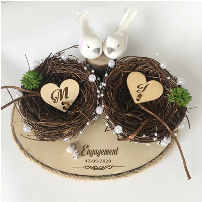 Imagem -05 - Personalizado Love Bird Nest Ring Caixa Portador Casamento Noivado Senhor e Senhora Adereços de Foto Presentes do Partido