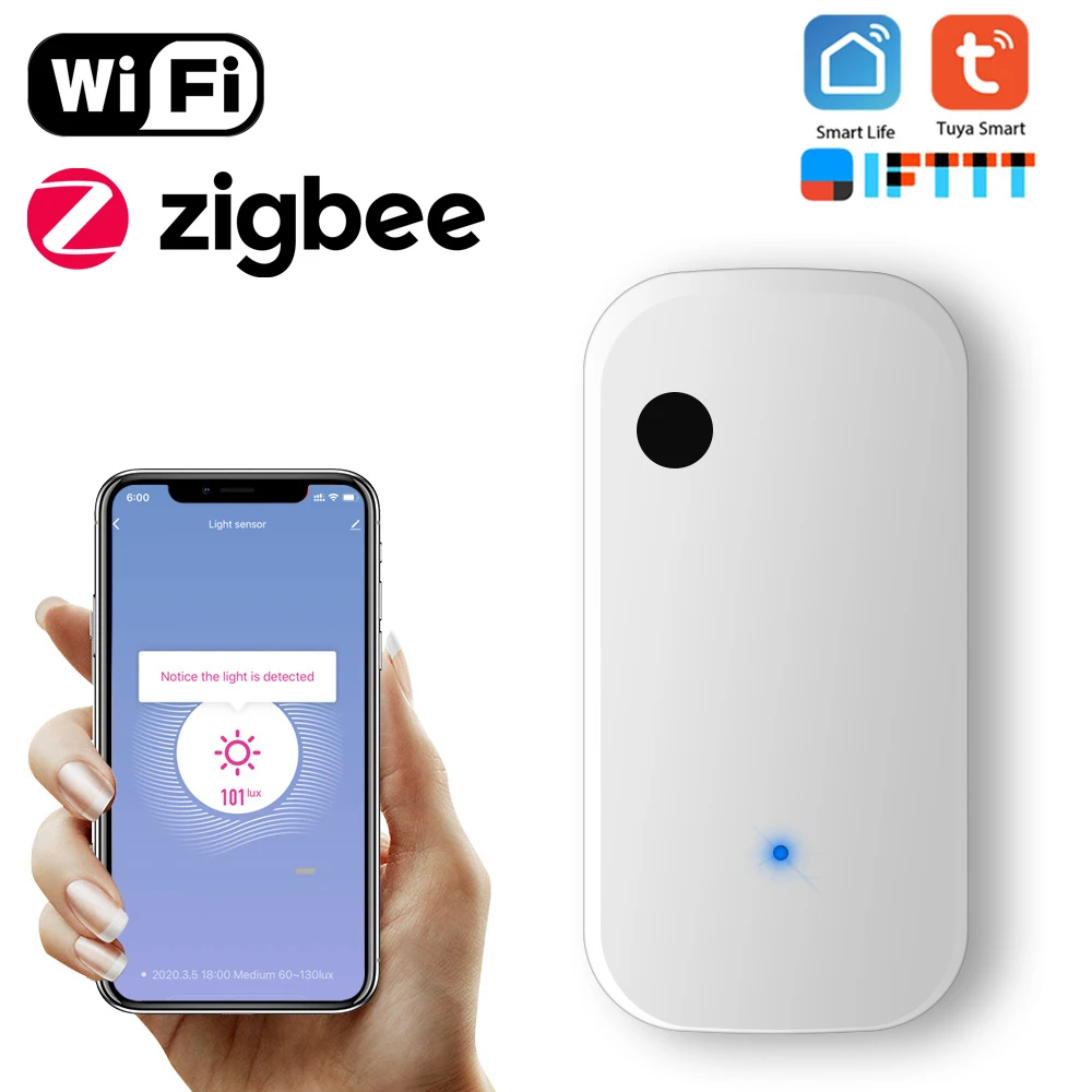 

Датчик освещенности Tuya Wi-Fi Zigbee, датчик освещенности умного дома, управление связью через приложение, детектор яркости LUX, автоматизация освещения
