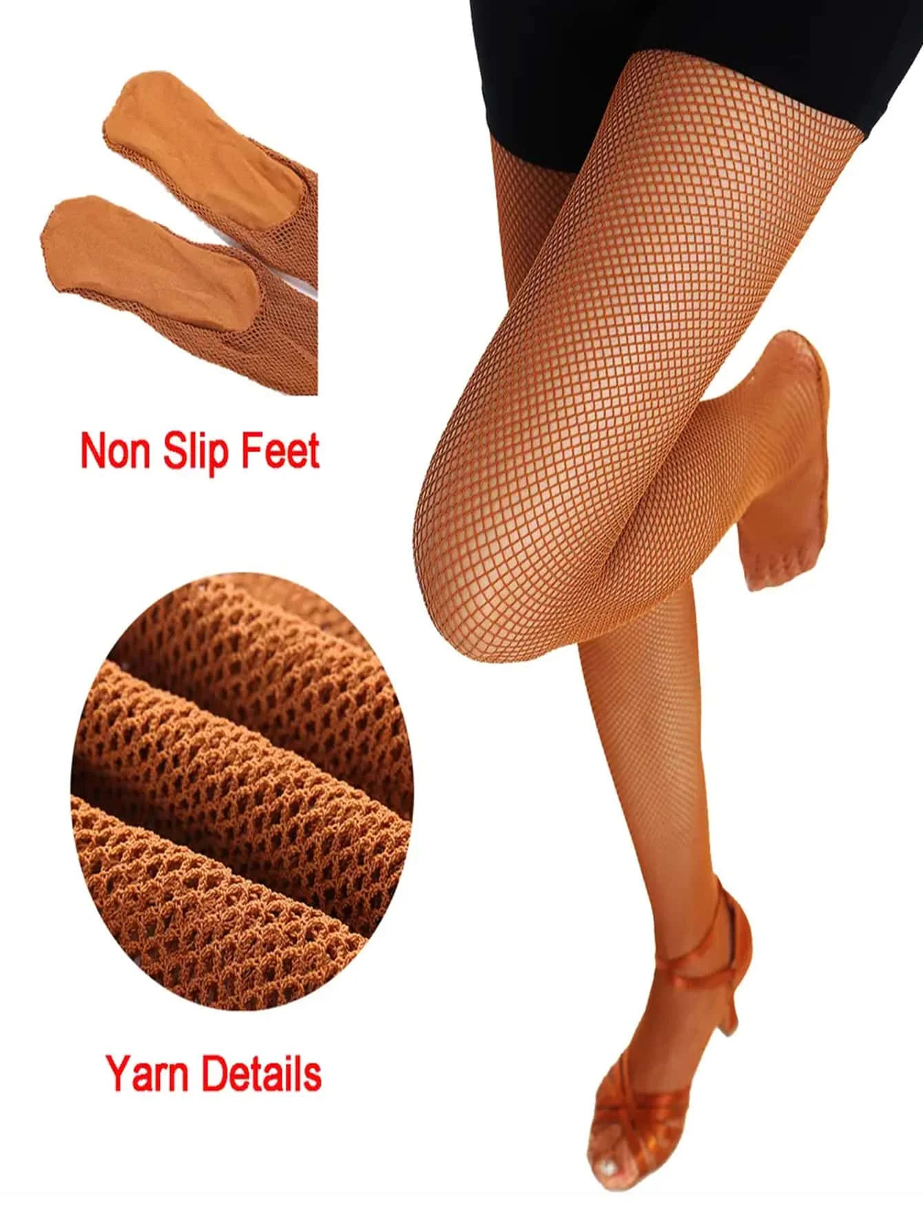 

Professional Latin Dance Fishnet Tights with Non-Slip Sole, Solid Color Mesh Pantyhose for Competition