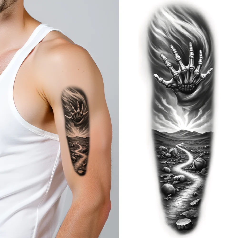 3 uds tatuaje temporal impermeable pegatinas corporales de larga duración daga con cajón de calavera y vela mano y brazos de mujer