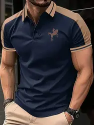 Summer New Men's Fashion Short-sleeved T-shirt Daily Casual Print Trend Men's Lapel Short-sleeved Polo shirt