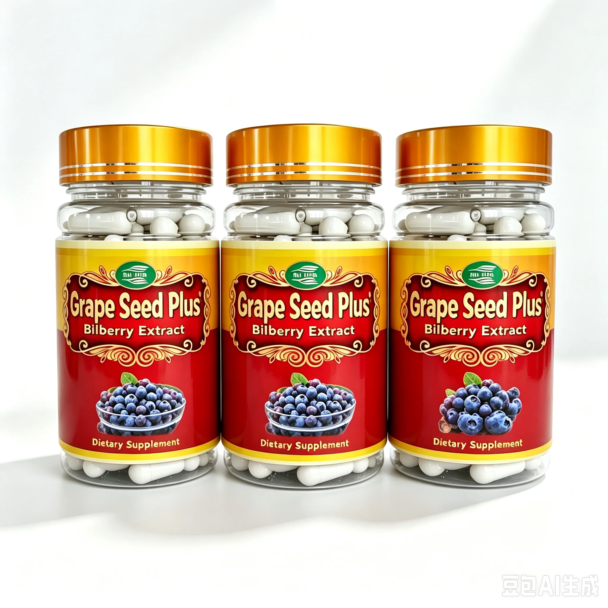 3Bottles Bilberry Extract 25% Anthocyanins with Grape Seed Extract 95% Polyphenols Capsules