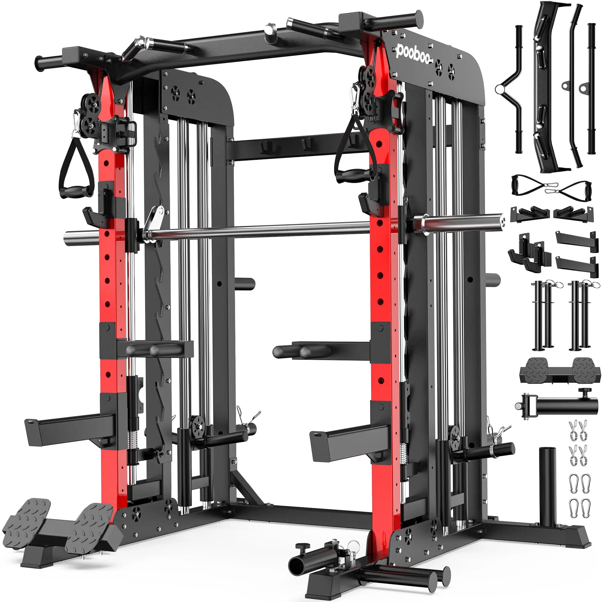 Power Cage Smith Machine with 2000LB Squat Rack Cable System
