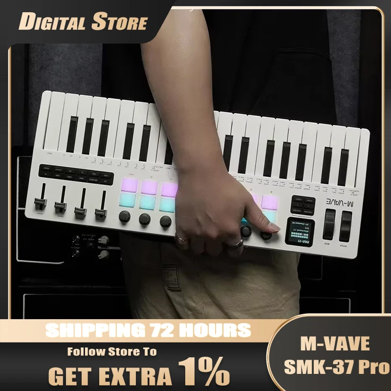M-VAVE SMK-37 Pro 37-Key MIDI Controller,16 RGB Drum Pads,8 Knobs,Built-in Synthesizer for Studio & Live Performance
