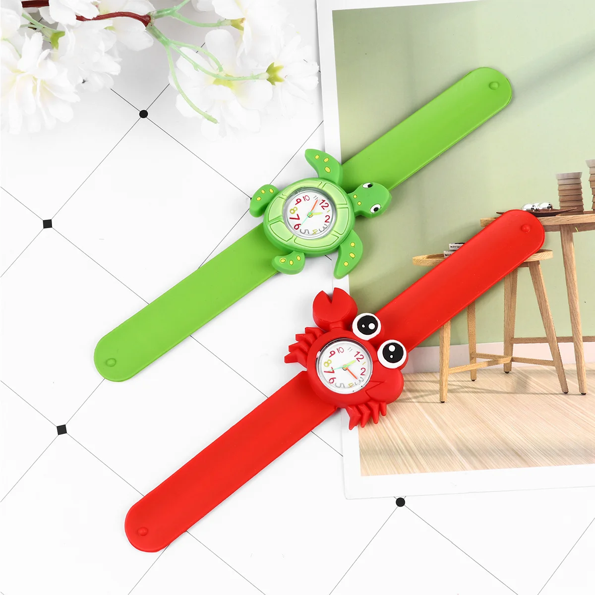 2pcs Children Watch Marine Animal Design Crab Turtle Cartoon Kids Wristwatch For Birthday Party Favor Gift Durable Watches For