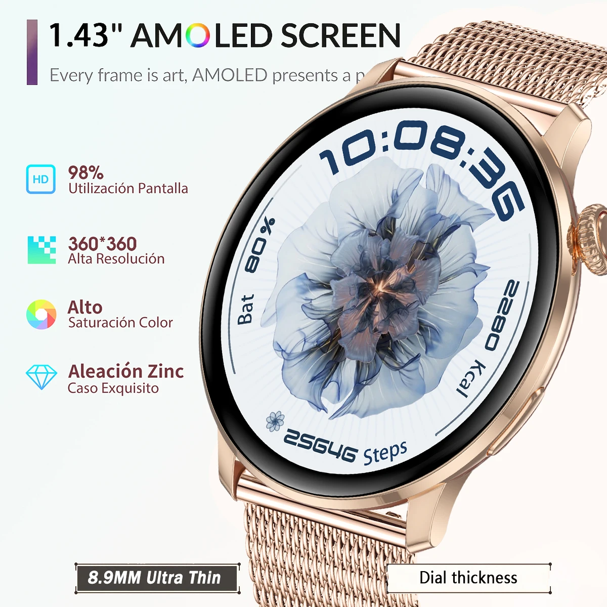 

2025 Original New GPS Women's Fashion Smart Watch 1.43"AMOLED Ultra Thin HD Display Always Show Time BT Call Reminder Smartwatch