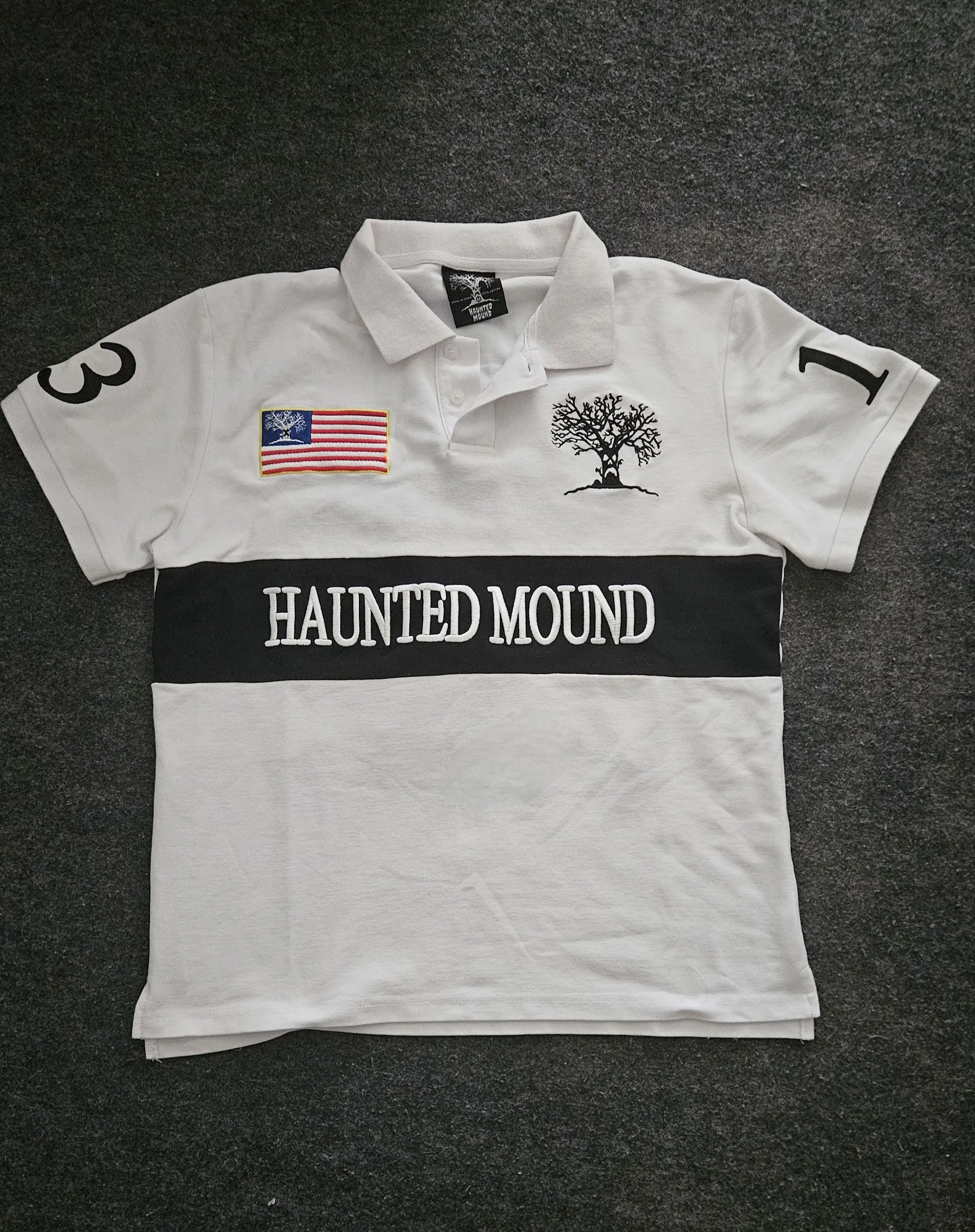 American Haunted Mound Y2K T Shirts Men Women Rock Letter Embroidery Hip Hop Loose Shirt Round Neck Short Sleeve Polo Shirt Tops