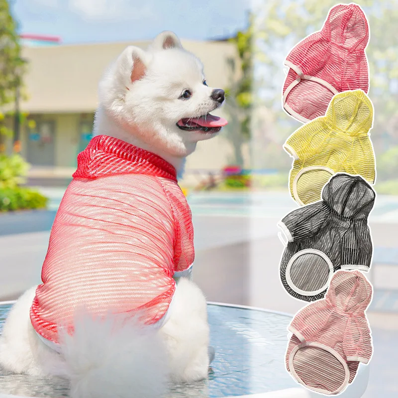 

Pet Summer Thin Medium Dog Pet Cat Cute Summer Dog Sun Protection Clothes Breathable Mesh Hooded Vest Puppy Clothes XS-2XL Size