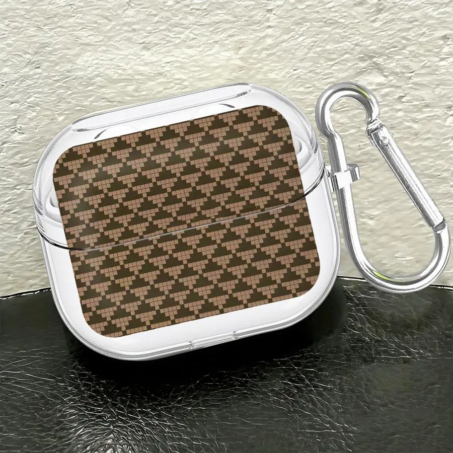Brown Pixel Geometric Pattern Case For Samsung Galaxy Buds 2 4 Pro Live 4Pro 3 FE 3Pro Clear Earphone Cases Cover