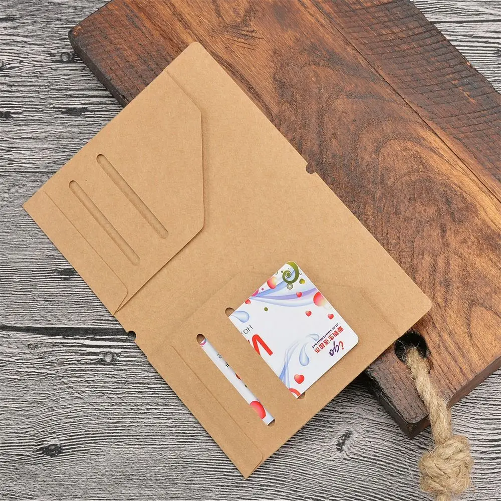 Porte-cartes vintage en papier kraft, sac de rangement pour cartes, journal intime, carnet de notes, fournitures quotidiennes, papeterie, poche, fichier